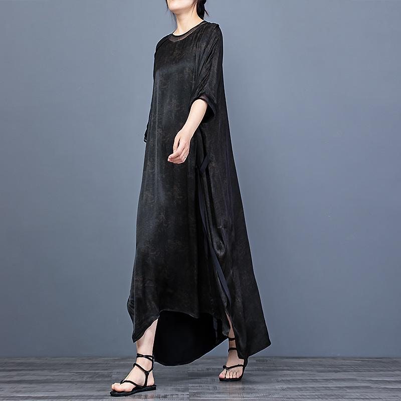 Robe Maxi En Soie Fendue Imprimée Printemps-été