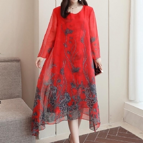 Robe Mi-longue Asymétrique À Fleurs Pour Femmes