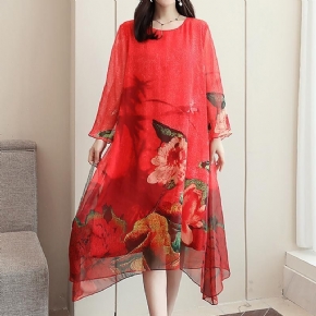 Robe Mi-longue Asymétrique À Fleurs À La Mode Pour Femmes