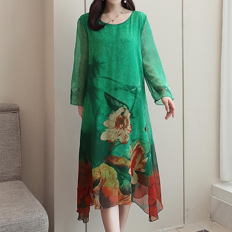 Robe Mi-longue Asymétrique À Fleurs À La Mode Pour Femmes