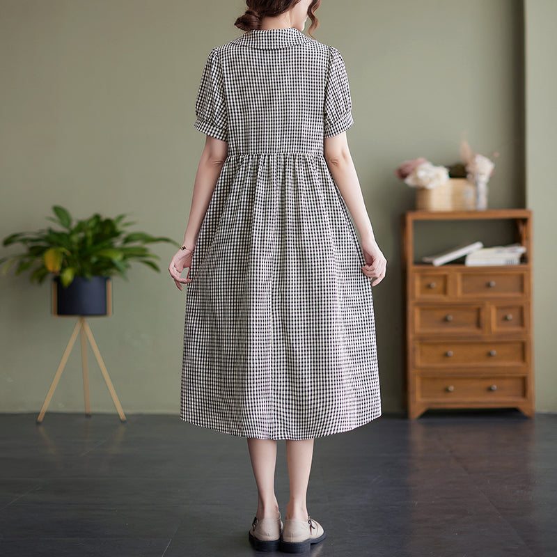 Robe Mi-longue À Carreaux À Col Polo Vintage D'été