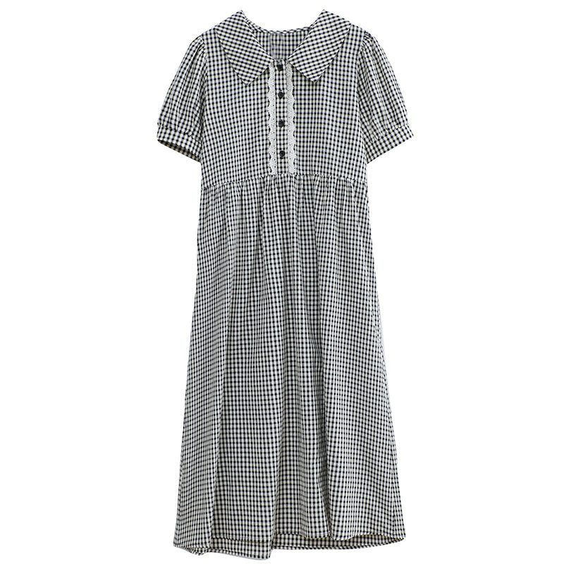 Robe Mi-longue À Carreaux À Col Polo Vintage D'été