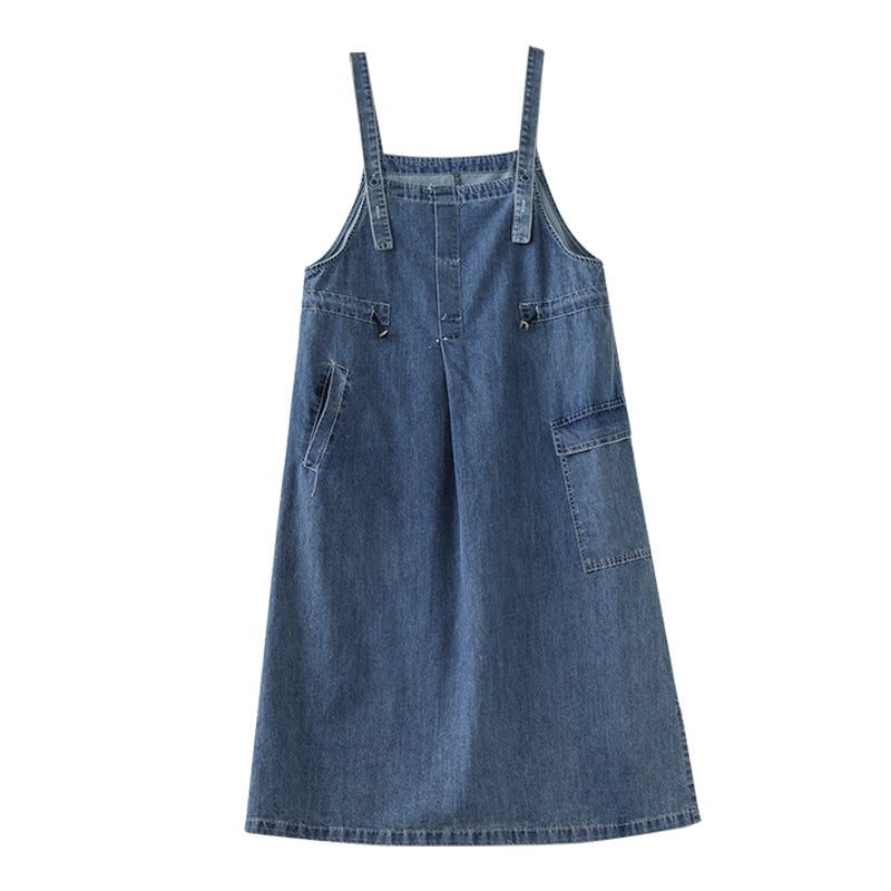 Robe Mi-longue En Denim De Coton Sans Manches Décontractée D'été