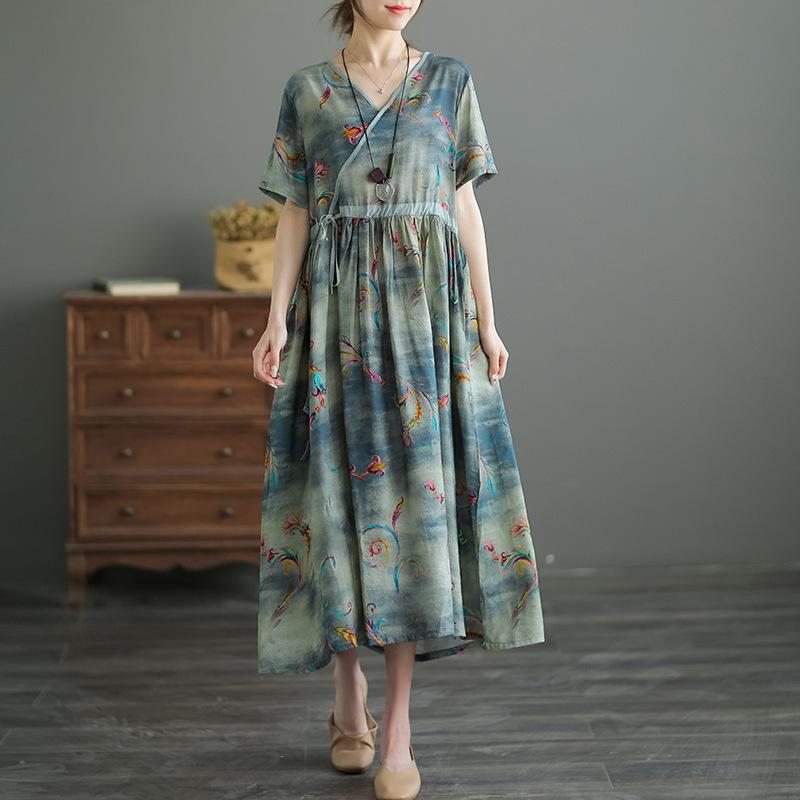 Robe Mi-longue À Fleurs En Coton Et Soie D'été