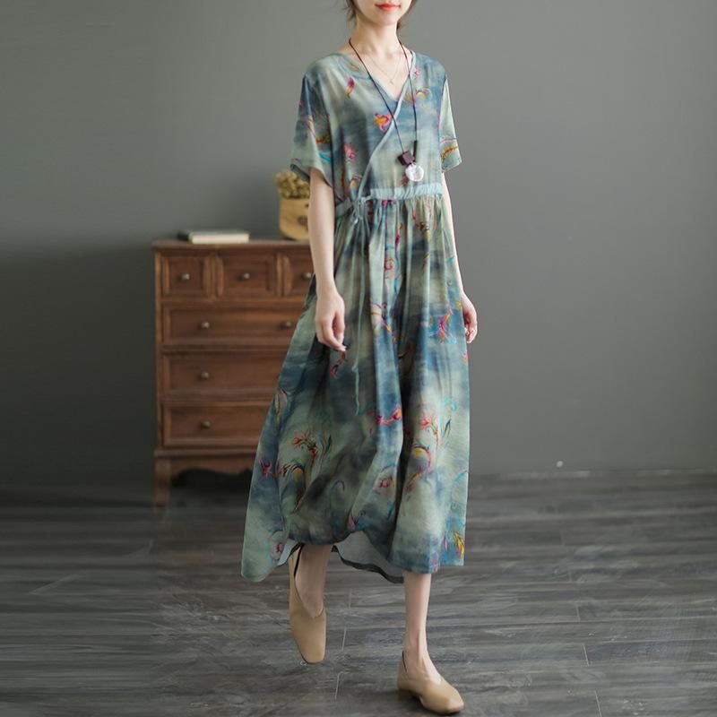 Robe Mi-longue À Fleurs En Coton Et Soie D'été