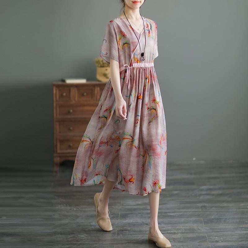 Robe Mi-longue À Fleurs En Coton Et Soie D'été