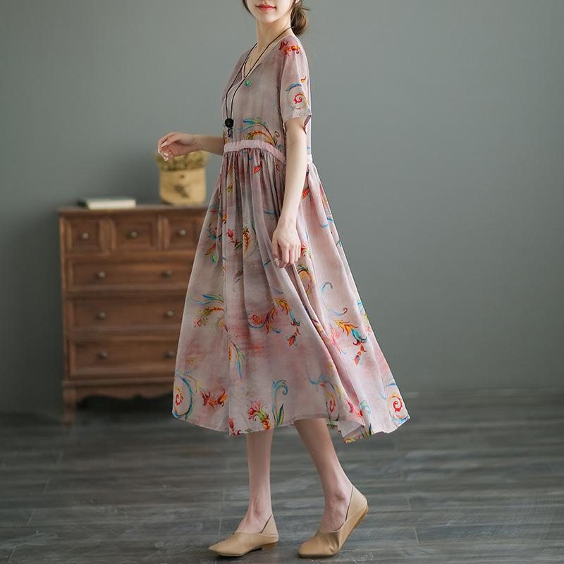 Robe Mi-longue À Fleurs En Coton Et Soie D'été