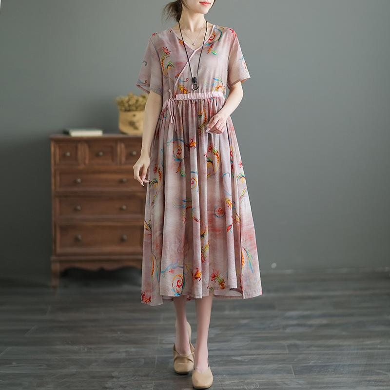 Robe Mi-longue À Fleurs En Coton Et Soie D'été