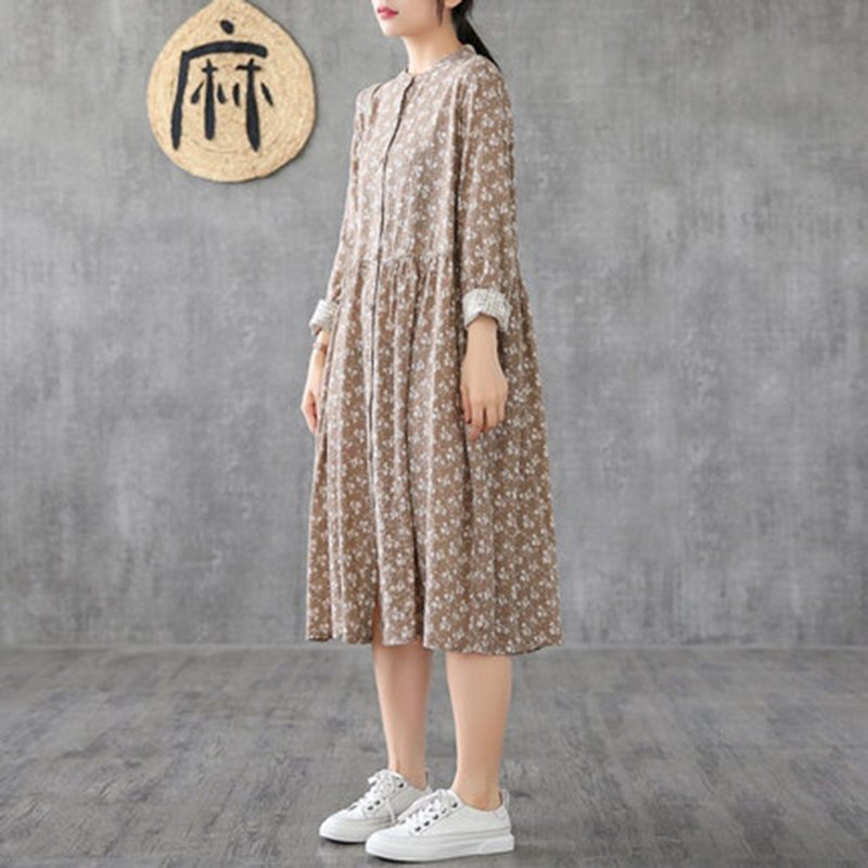 Robe Mi-longue En Lin À Fleurs