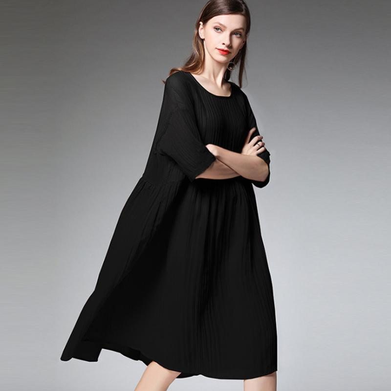 Robe Mi-longue Plissée De Couleur Unie Pour Femme Grande Taille