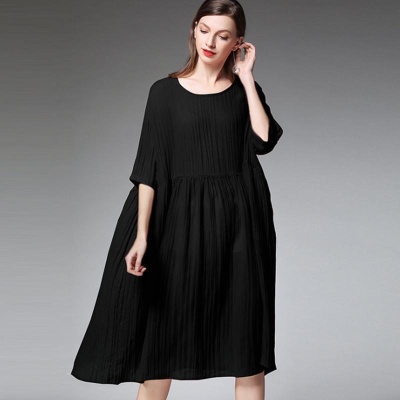 Robe Mi-longue Plissée De Couleur Unie Pour Femme Grande Taille