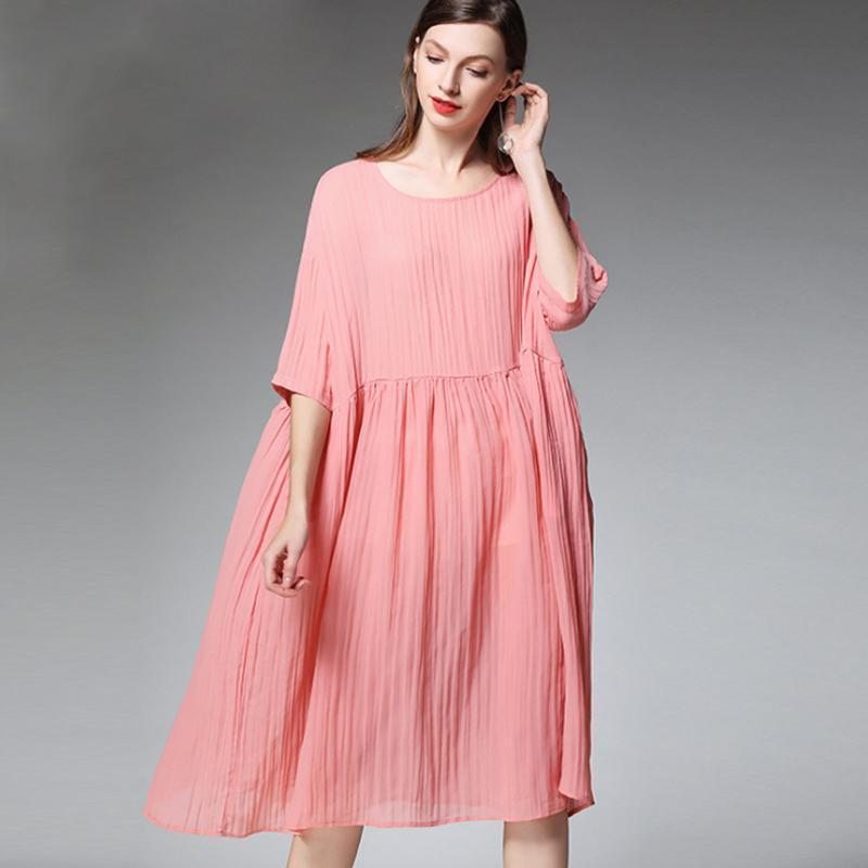 Robe Mi-longue Plissée De Couleur Unie Pour Femme Grande Taille