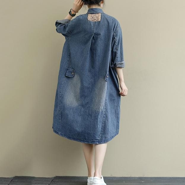 Robe Mi-longue Rétro En Denim Délavé