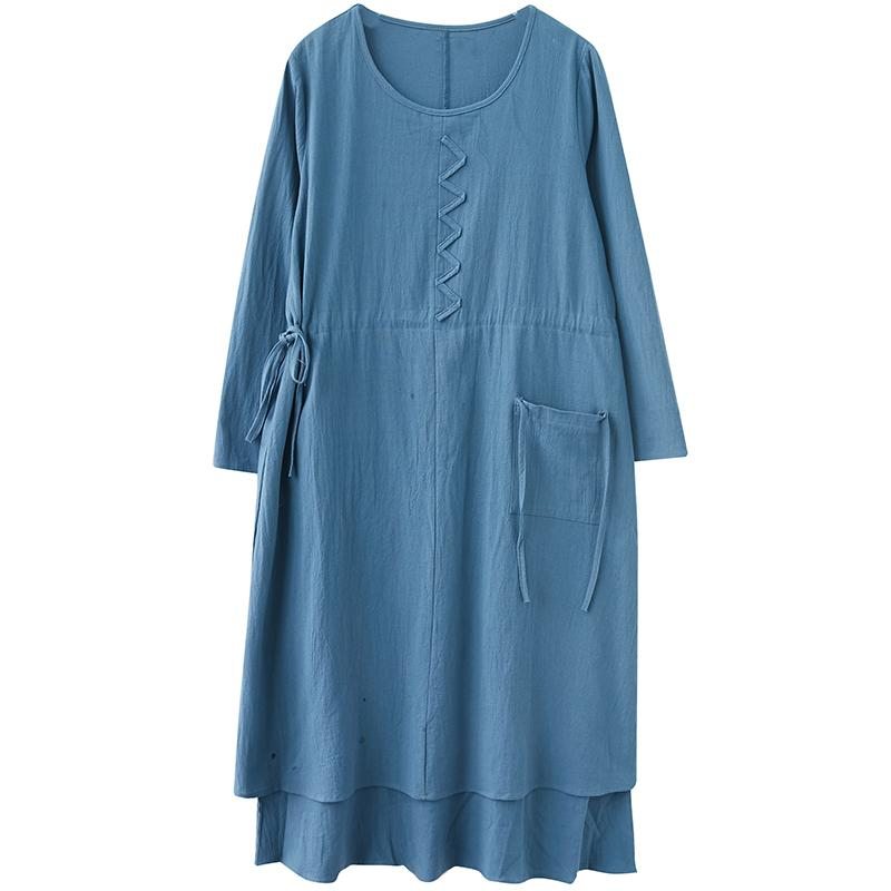 Robe Mi-longue Trapèze Automne Vintage En Coton Et Lin Grande Taille