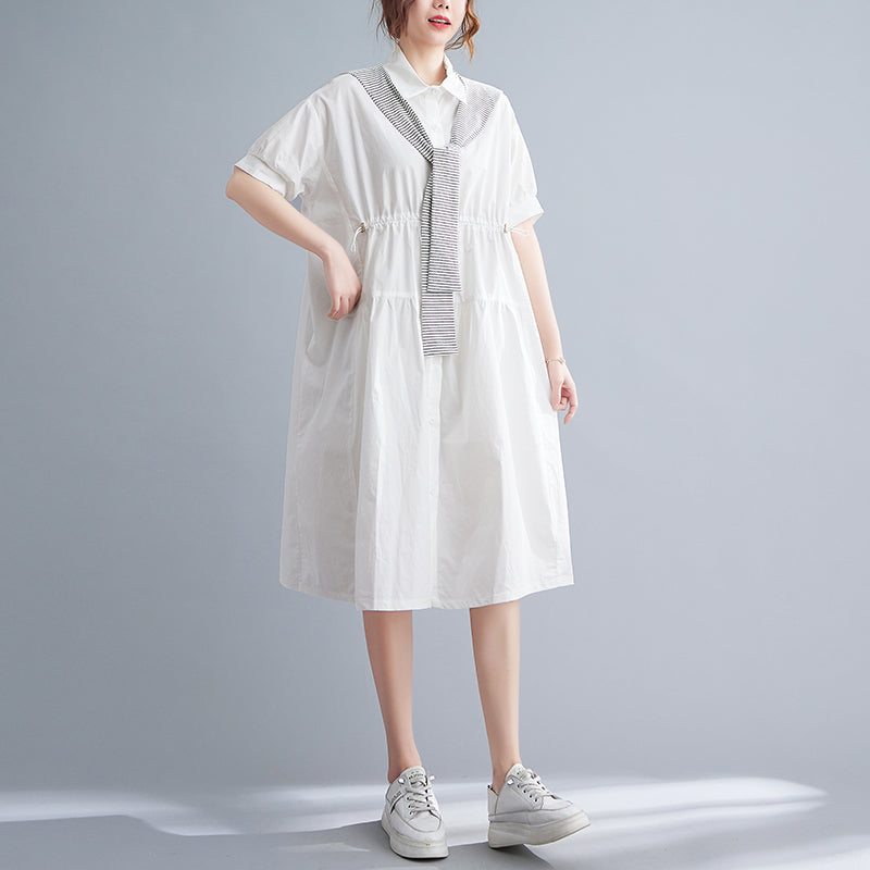 Robe Mi-longue Vintage En Coton Ample Uni D'été