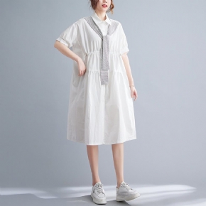 Robe Mi-longue Vintage En Coton Ample Uni D'été