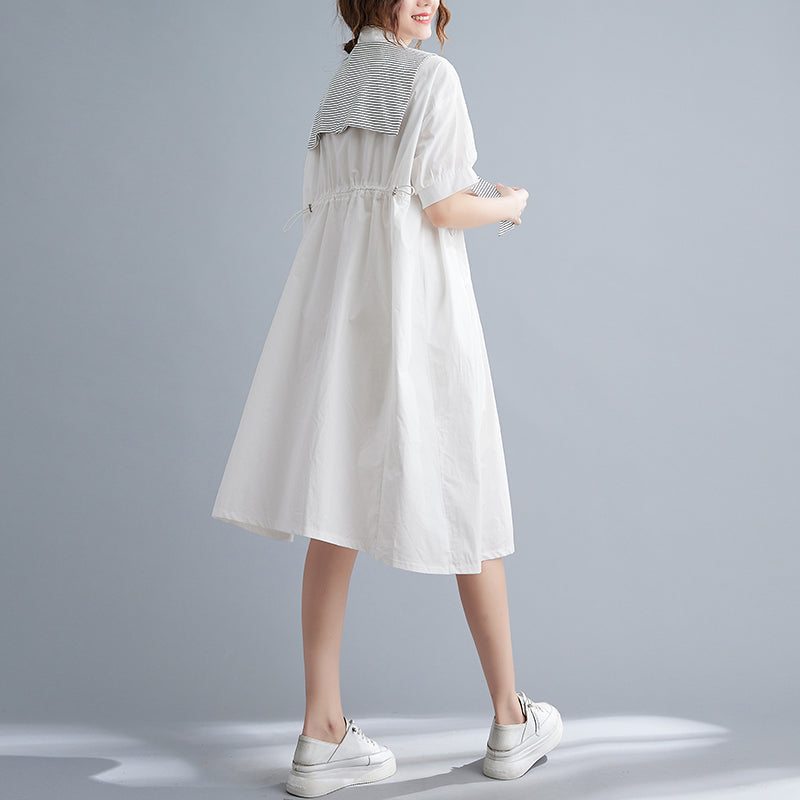 Robe Mi-longue Vintage En Coton Ample Uni D'été