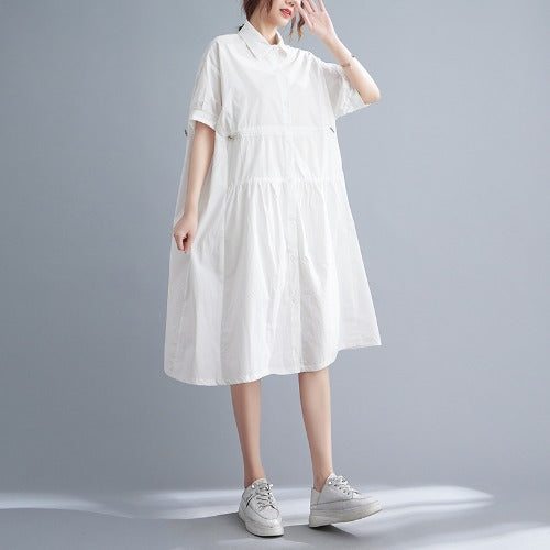 Robe Mi-longue Vintage En Coton Ample Uni D'été