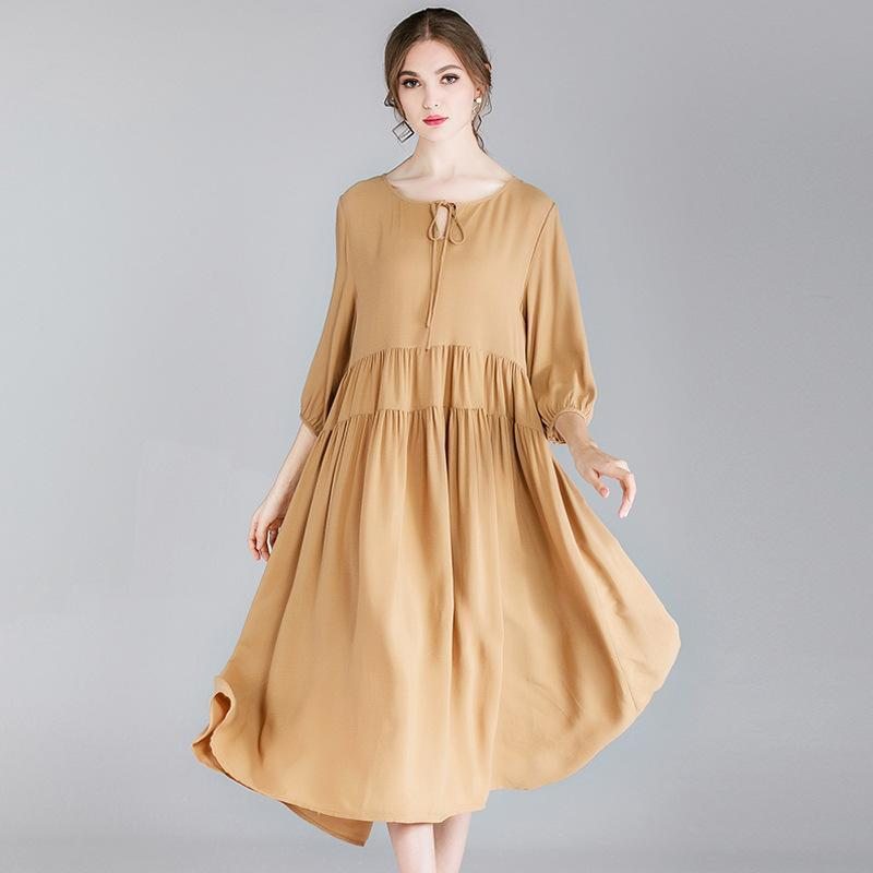 Robe Mi-longue Vintage À Manches 3/4 Pour Femmes Grande Taille