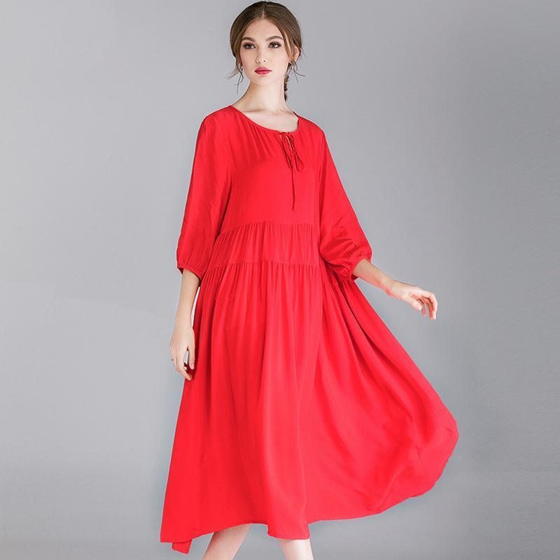 Robe Mi-longue Vintage À Manches 3/4 Pour Femmes Grande Taille