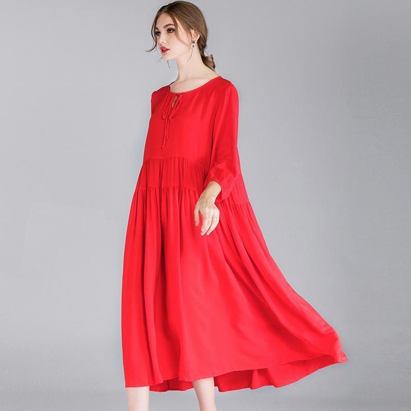 Robe Mi-longue Vintage À Manches 3/4 Pour Femmes Grande Taille