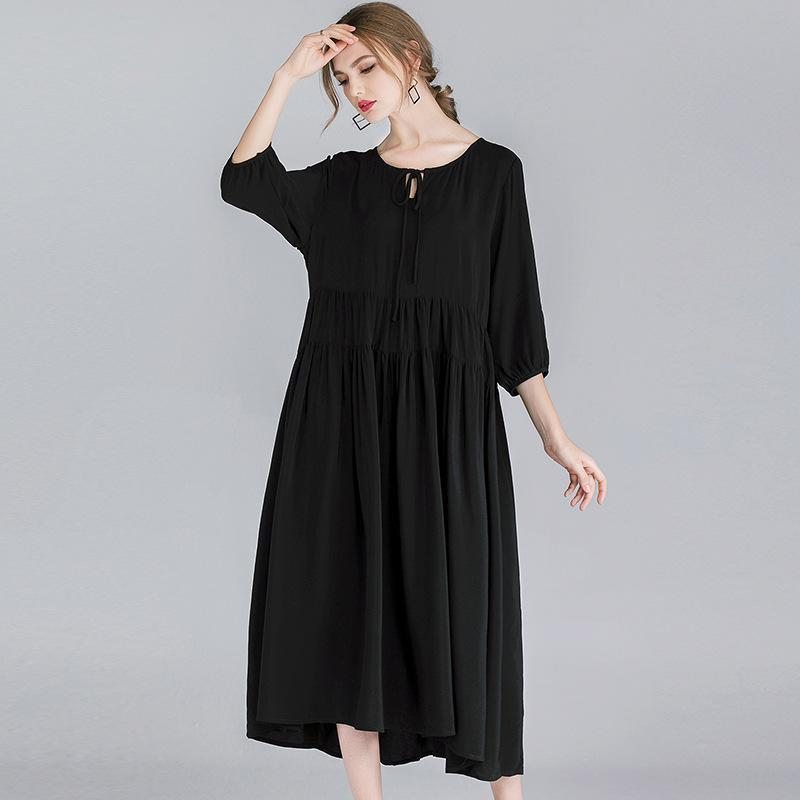 Robe Mi-longue Vintage À Manches 3/4 Pour Femmes Grande Taille