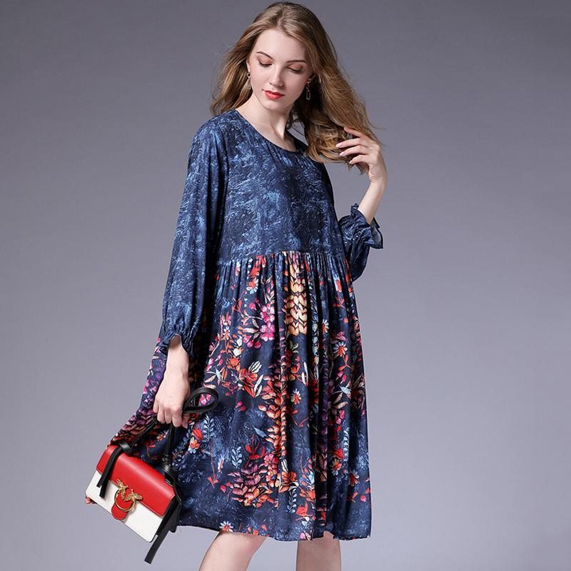 Robe Midi Ample À Col Rond Et Manches Volantées