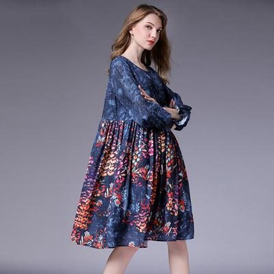 Robe Midi Ample À Col Rond Et Manches Volantées