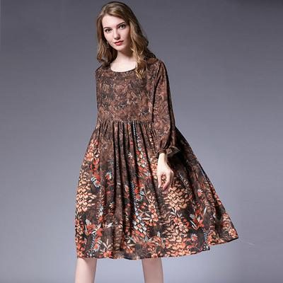 Robe Midi Ample À Col Rond Et Manches Volantées