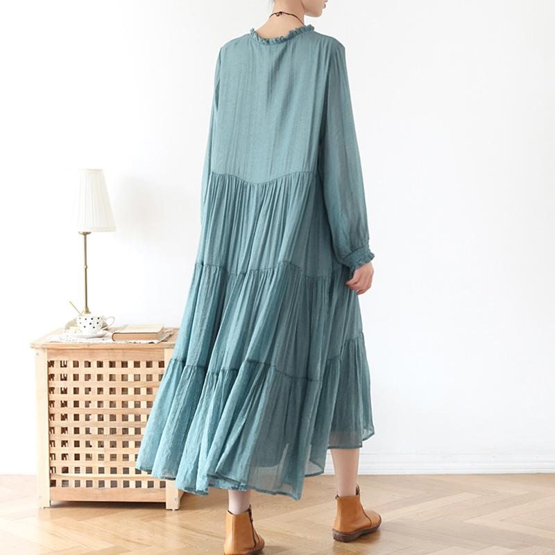 Robe En Mousseline De Soie À Manches Longues Décontractée Printemps Vert