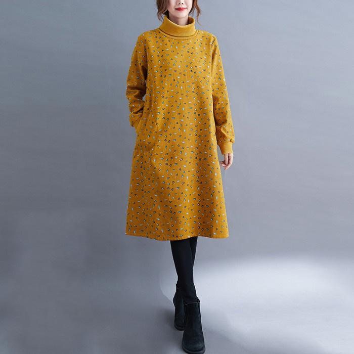 Robe En Peluche À Col Roulé À Imprimé Rétro Automne-hiver