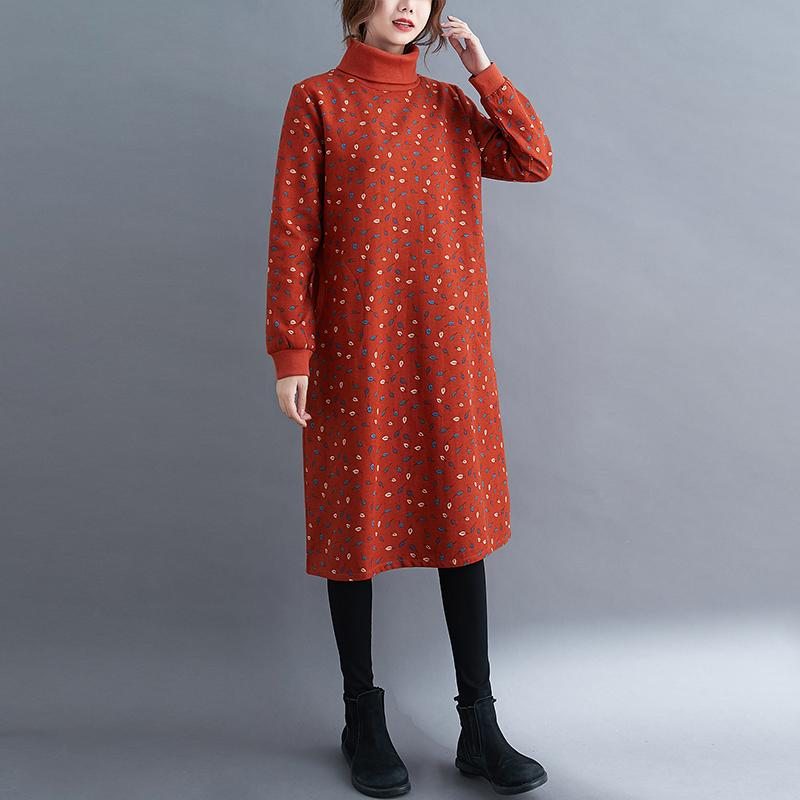 Robe En Peluche À Col Roulé À Imprimé Rétro Automne-hiver