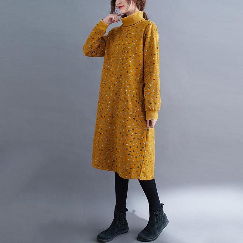 Robe En Peluche À Col Roulé À Imprimé Rétro Automne-hiver