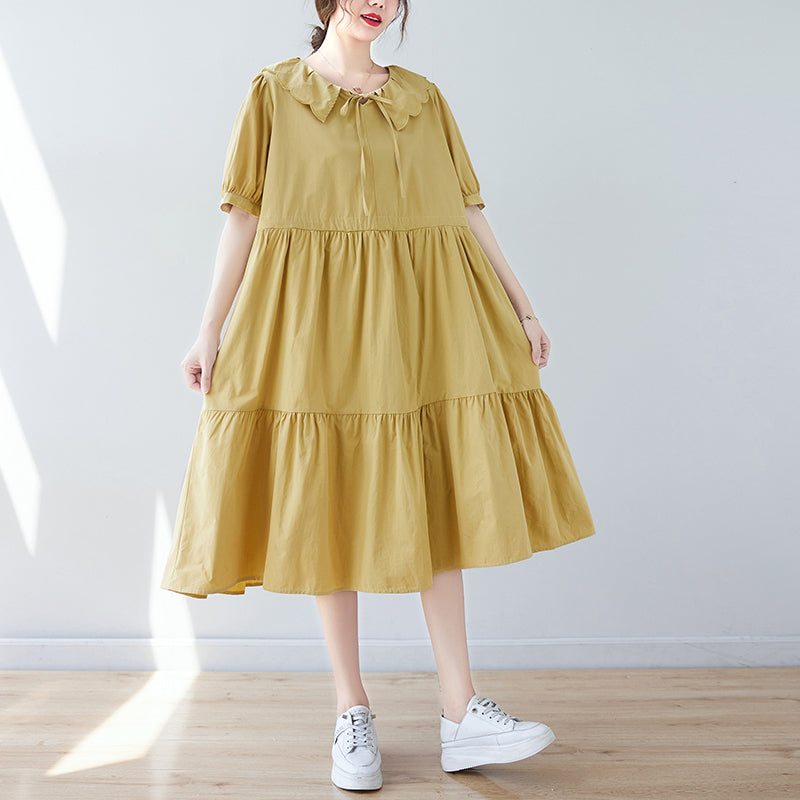 Robe Plissée En Coton À Laçage Ample Grande Taille