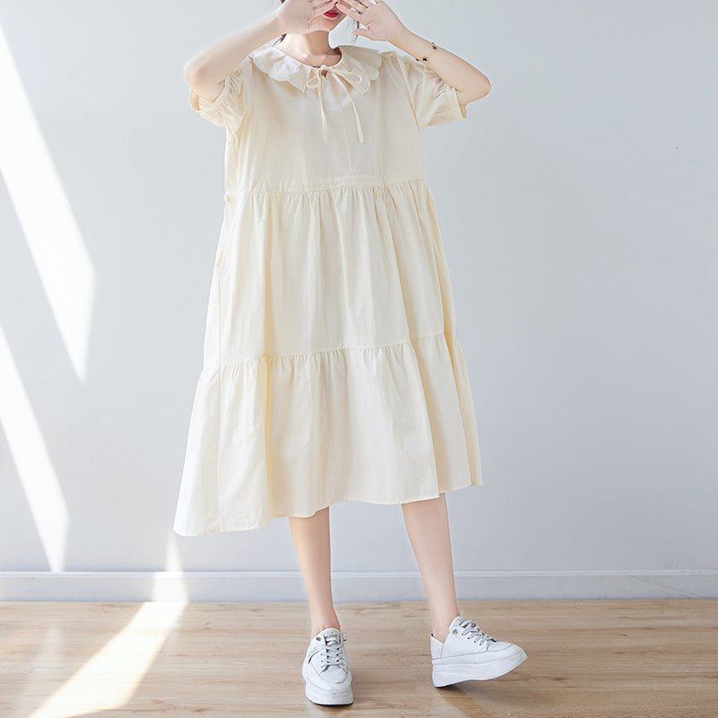 Robe Plissée En Coton À Laçage Ample Grande Taille