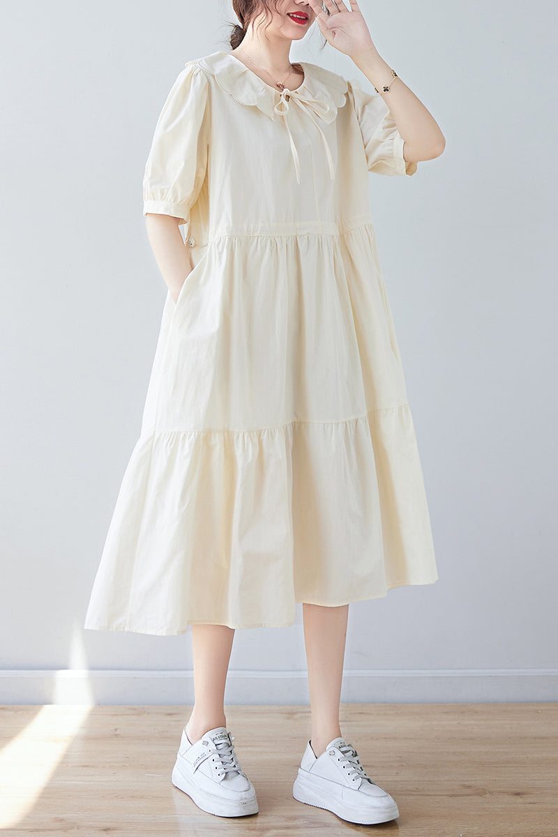 Robe Plissée En Coton À Laçage Ample Grande Taille