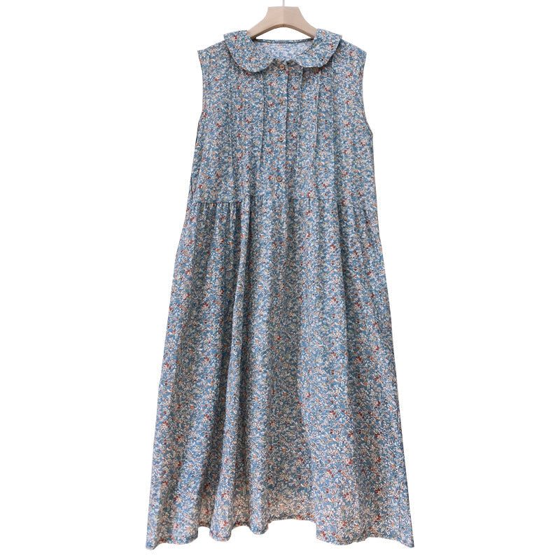 Robe Plissée Florale Sans Manches En Coton Et Lin D'été