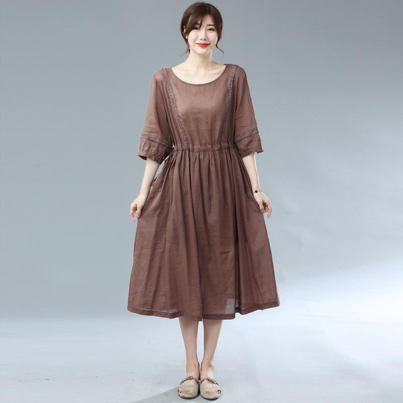 Robe Plissée Grande Taille En Lin D'été