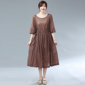 Robe Plissée Grande Taille En Lin D'été