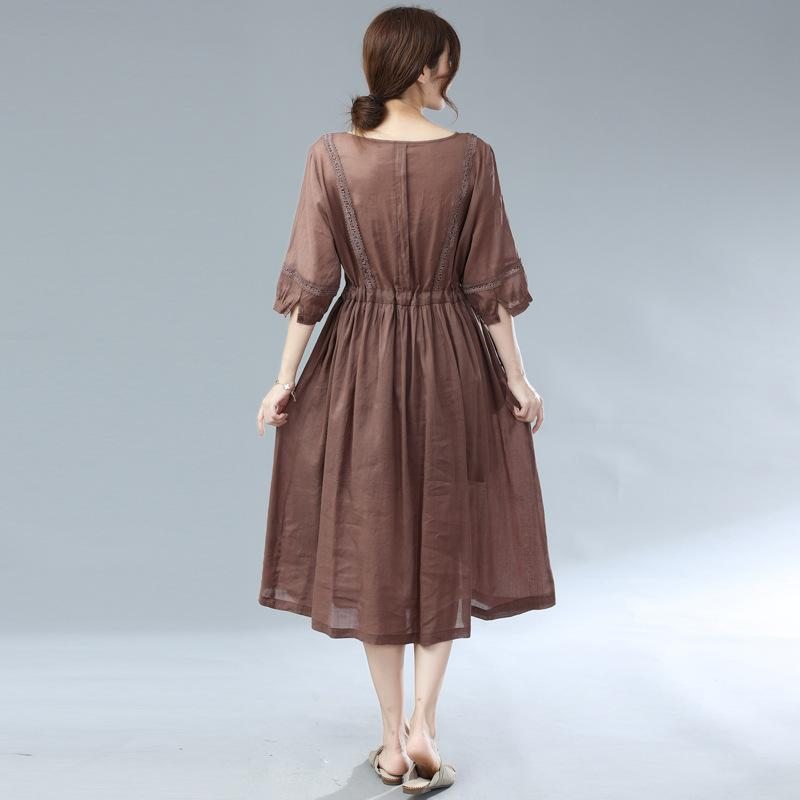 Robe Plissée Grande Taille En Lin D'été