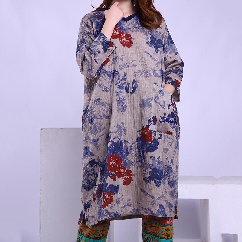 Robe Printanière À Manches Longues En Coton Et Lin