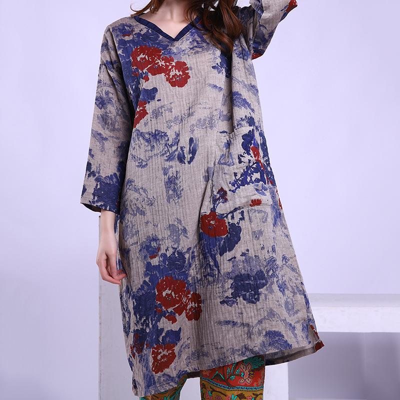 Robe Printanière À Manches Longues En Coton Et Lin