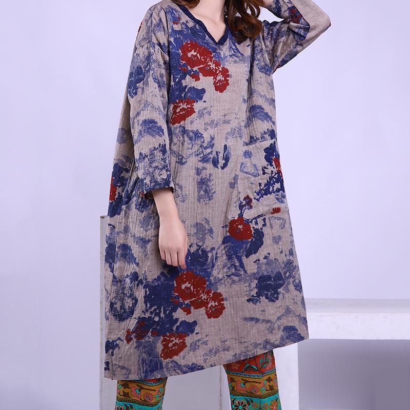 Robe Printanière À Manches Longues En Coton Et Lin