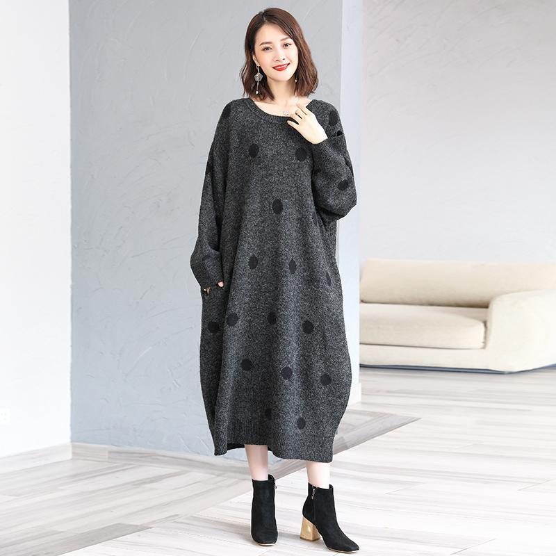 Robe Pull Ample Et Chaude À Pois D'hiver