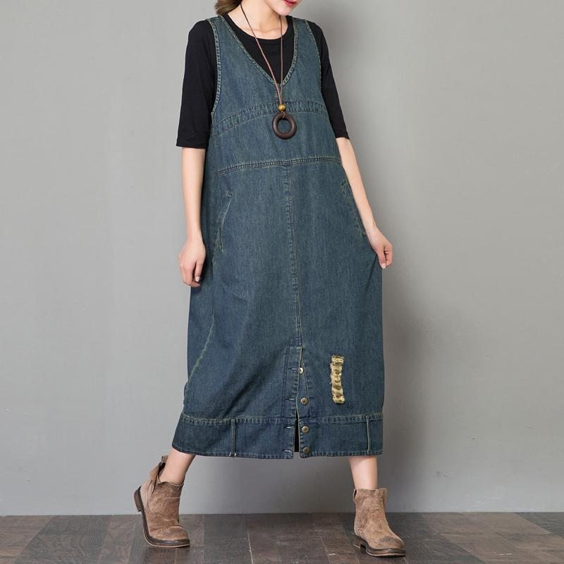 Robe Rétro Ample À Bretelles En Jean