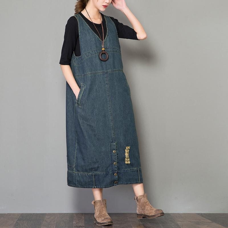 Robe Rétro Ample À Bretelles En Jean