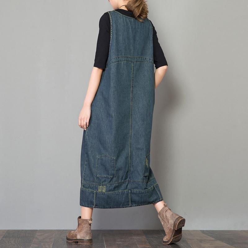 Robe Rétro Ample À Bretelles En Jean