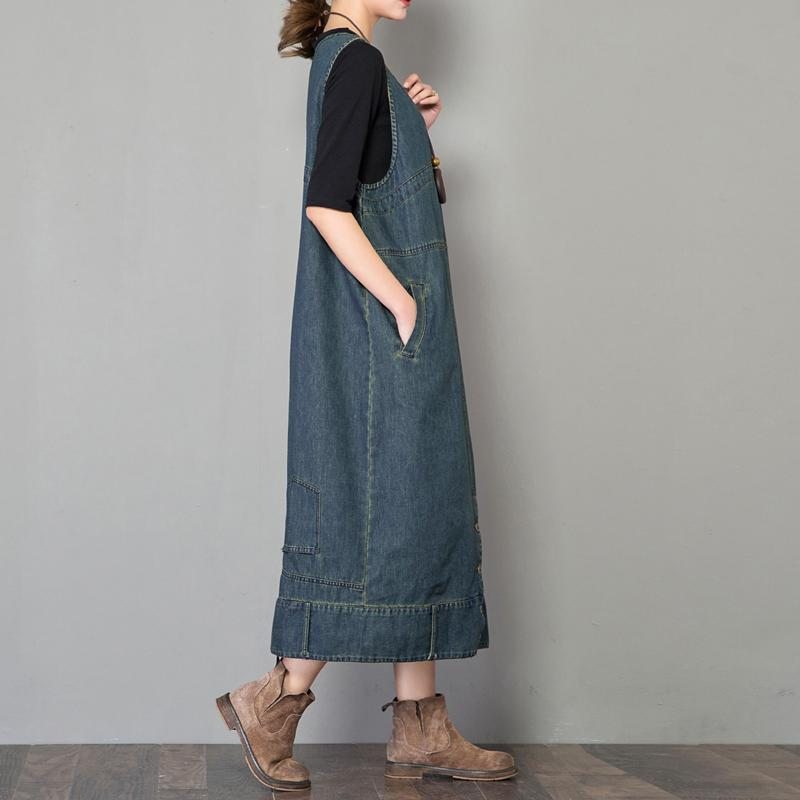 Robe Rétro Ample À Bretelles En Jean