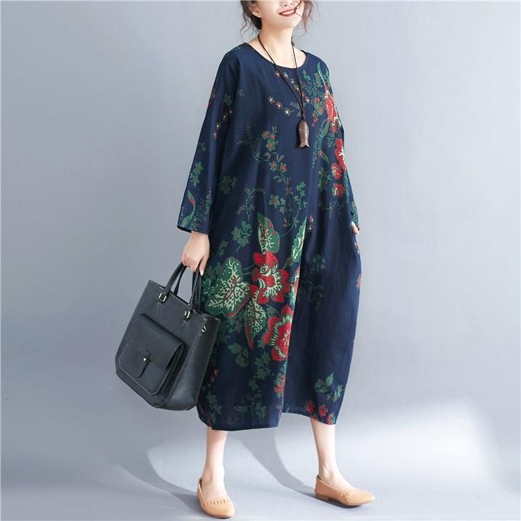 Robe Rétro À Manches Longues Imprimée Pour Femmes D'automne