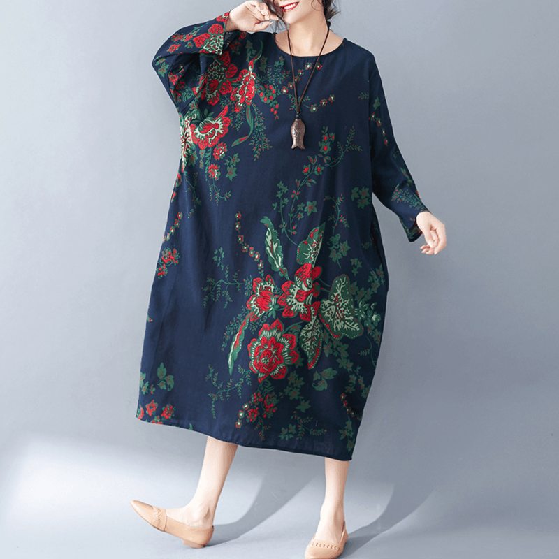 Robe Rétro À Manches Longues Imprimée Pour Femmes D'automne